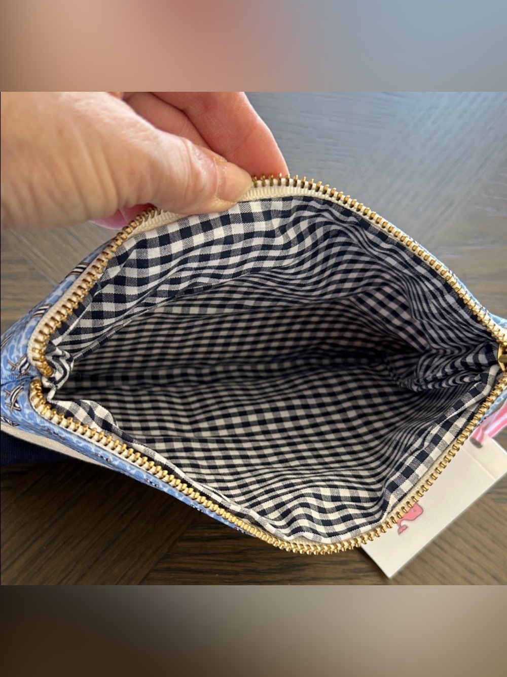Vineyard Vines Blue Canvas Cosmetic Pouch with Pink Logo - Picture 5 of 5